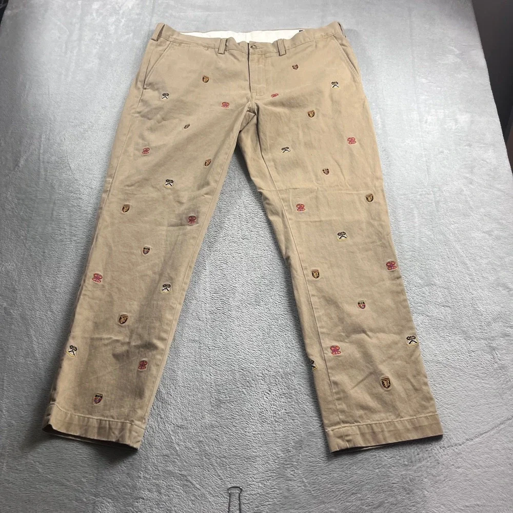 Polo Ralph Lauren Mens 38x30 Slim Fit Embroidered Crest Chino Pants Tan Khaki